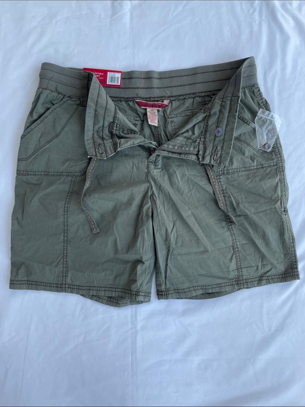 Women's Olive Green Cargo Shorts with Drawstring Waist